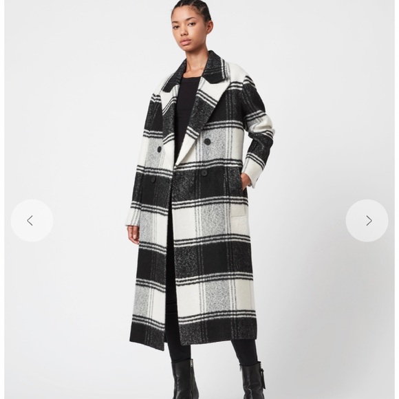 All Saints Jackets & Blazers - AllSaints Lottie Plaid Double Breasted Long Coat Wool Blend Size 8 Buffalo Check